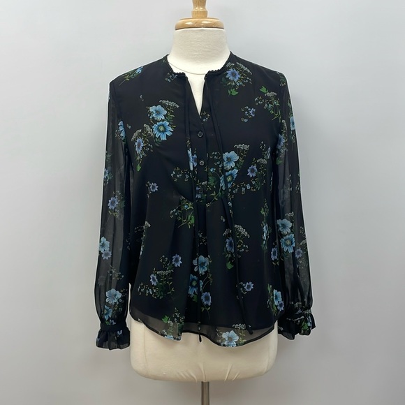 Claudie Pierlot Paris Floral Chiffon Pullover Blouse Career Boho Black XS - Picture 1 of 9